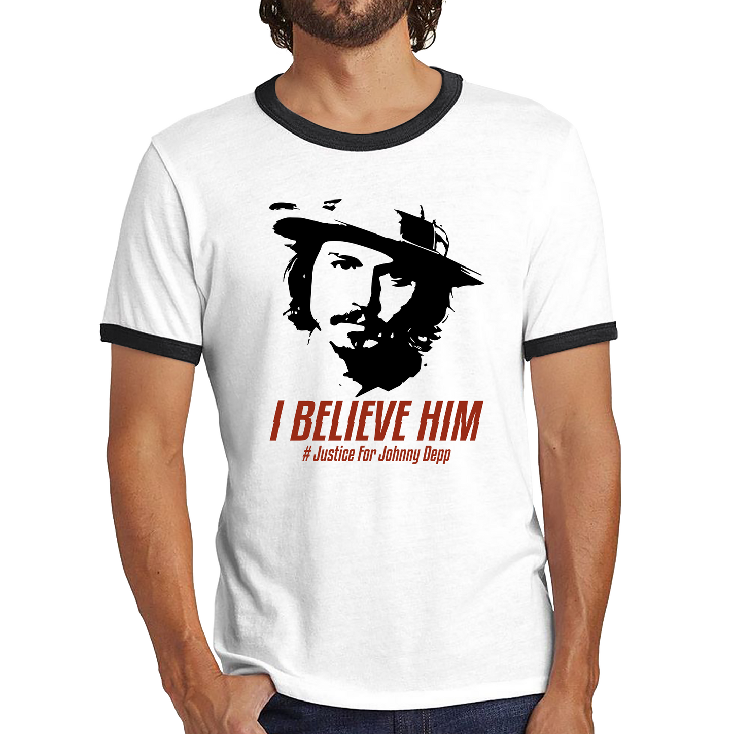 I Believe Him, Justice For Johnny Depp Shirt Stand With Johnny Depp Ringer T Shirt