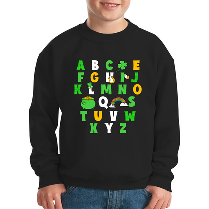 St Patrick's Day Alphabet Letters Alphabet A - Z Shamrock Alphabet St Paddy's Letters Kids Jumper