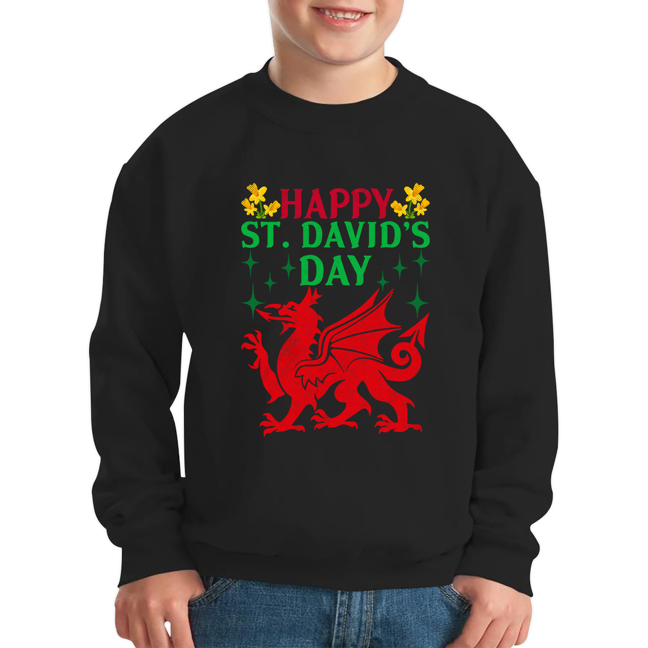 Happy St. David's Day Dragon Welsh Dragon Saint Welsh Language Wales Party Kids Jumper