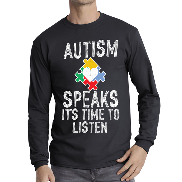 Autism Speaks It's Time To Listen Puzzle Piece Adult Long Sleeve T Shirt