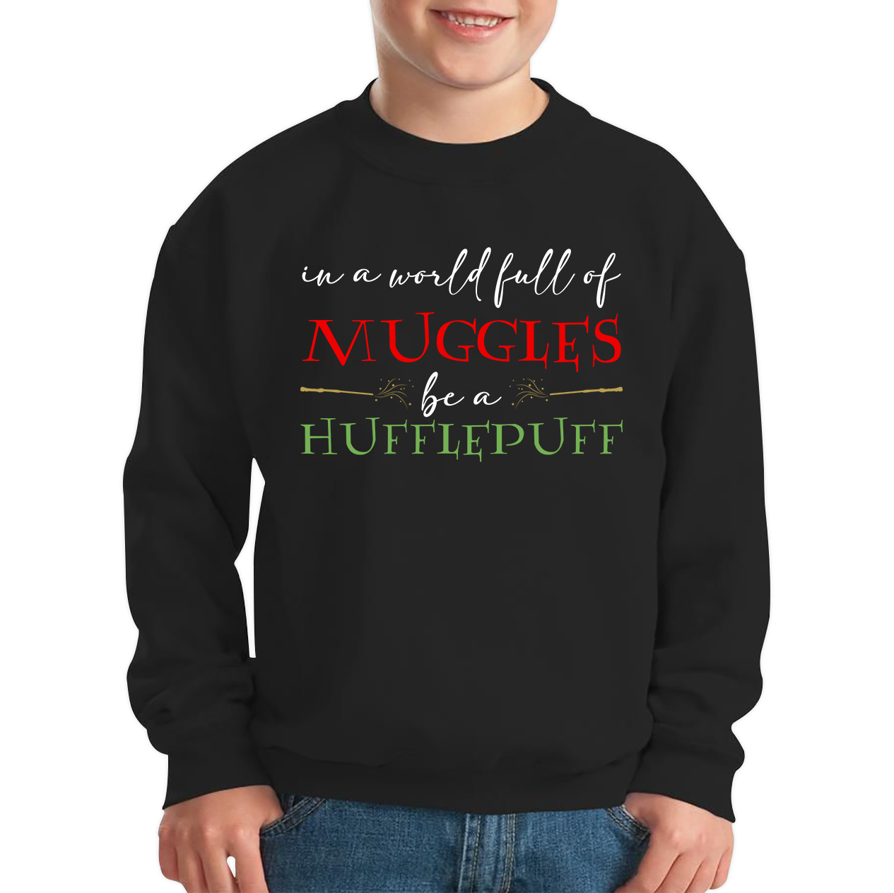 In A World Full of Muggles Be A Hufflepuff Harry Potter Kids Jumper