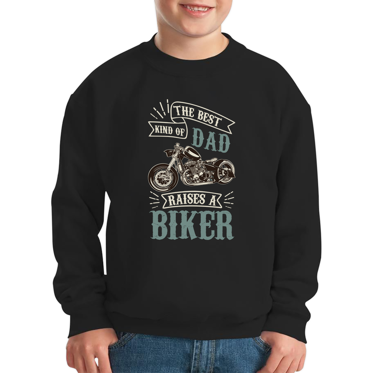 The Best Kind Of Dad Raises A Biker Jumper Father's Day Funny Bike Lover Racers Kids Sweatshirt