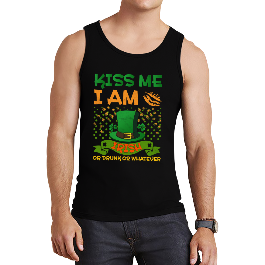 Kiss Me I Am Irish Or Drunk Or Whatever St Patricks Day Leprechaun Shamrock Drinking Team Tank Top