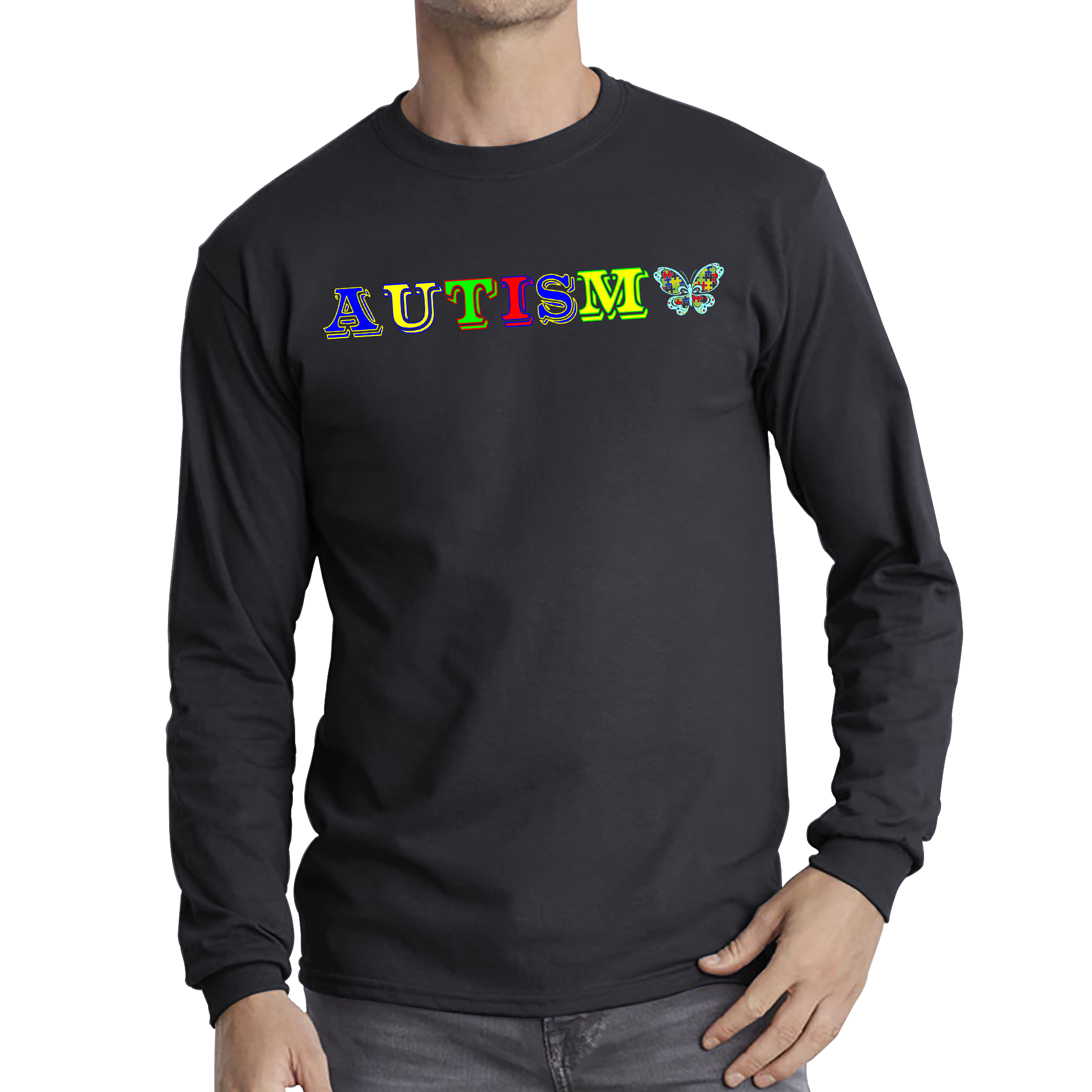 Autism Awareness With Butterfly Adult Long Sleeve T Shirt
