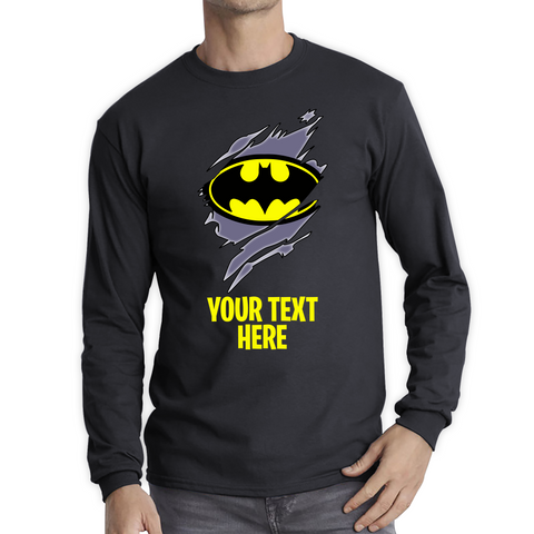 Personalised Your Text Batman Logo Shirt DC Comics Superhero Birthday Gifts Long Sleeve T Shirt