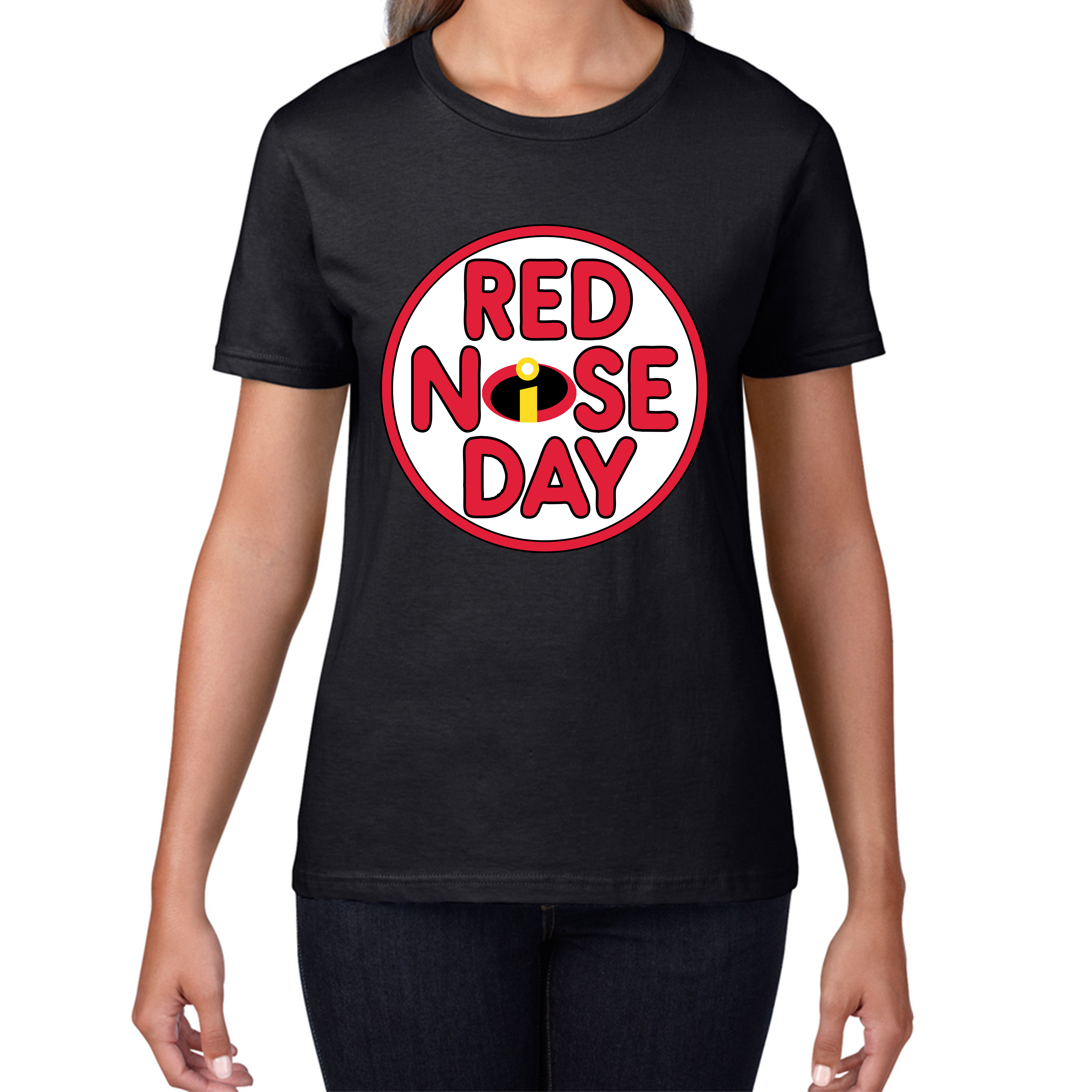 Disney The Incredibles Red Nose Day Ladies T Shirt. 50% Goes To Charity