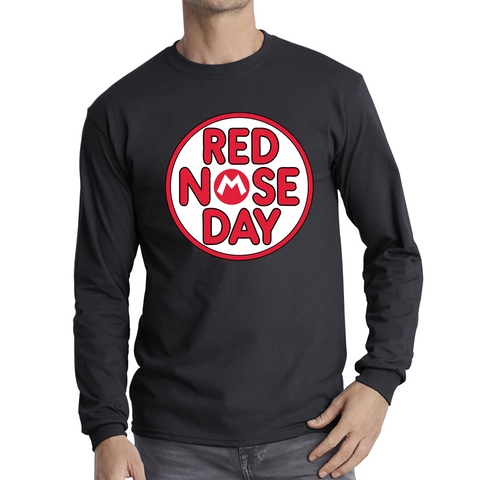 Super Mario Red Nose Day Adult Long Sleeve T Shirt. 50% Goes To Charity