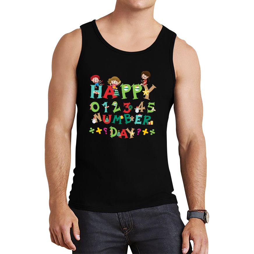 Happy Numbers Day Colourful Cartoon Numbers Day Maths Day School Charity Day Tank Top