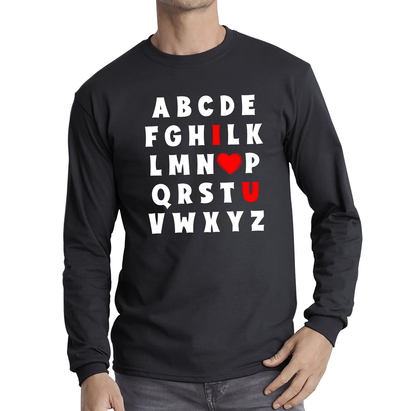 I Love You In Alphabet ABC Valentine's Day English Alphabet I Love You Long Sleeve T Shirt