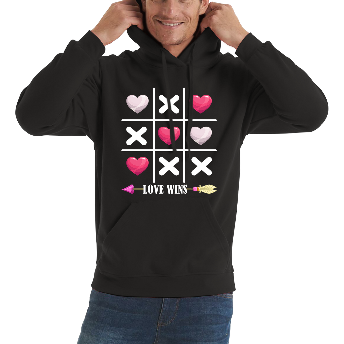 Valentine's Day Tic Tac Toe Love Wins Tic Tac Funny Game Lovers Gift Unisex Hoodie