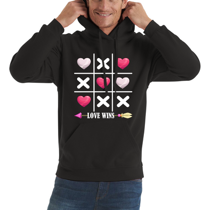 Valentine's Day Tic Tac Toe Love Wins Tic Tac Funny Game Lovers Gift Unisex Hoodie