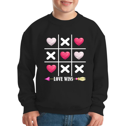 Valentine's Day Tic Tac Toe Love Wins Tic Tac Funny Game Lovers Gift Kids Jumper