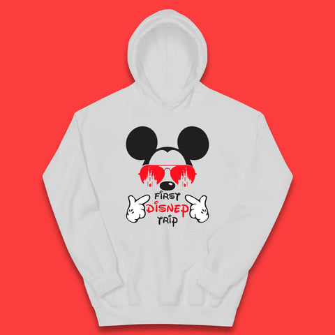 First Disney Trip Disney Mickey Mouse Minnie Mouse With Sunglasses Disney Castle Magical Kingdom Disneyland Trip Vacations Kids Hoodie
