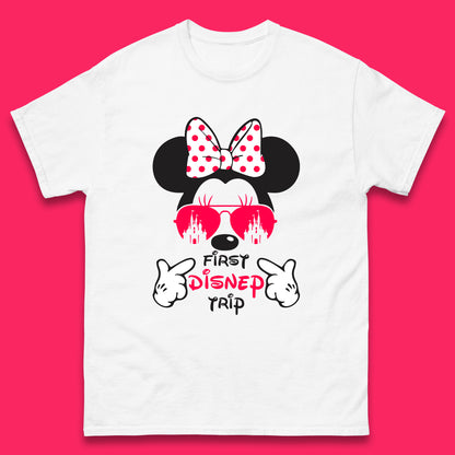 First Disney Trip Disney Mickey Mouse Minnie Mouse With Sunglasses Disney Castle Magical Kingdom Disneyland Trip Vacations Mens Tee Top