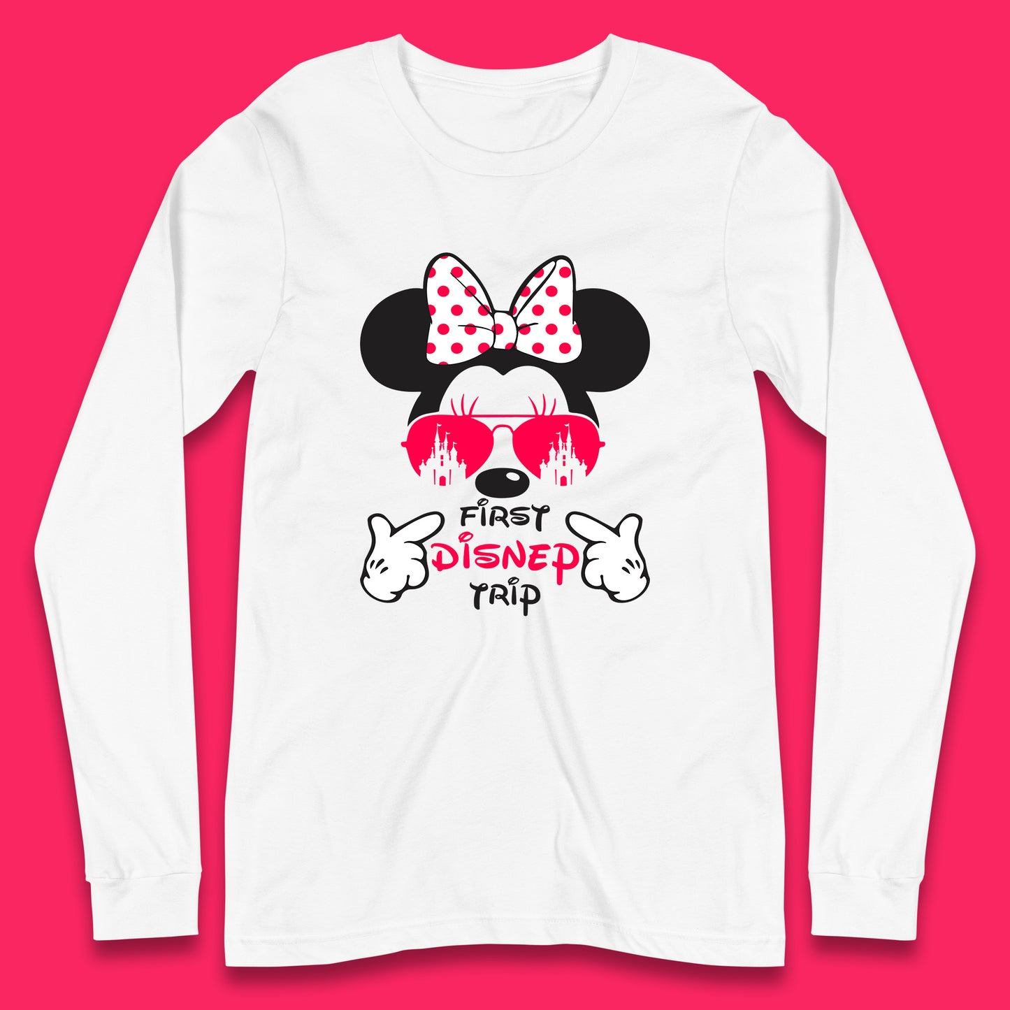 First Disney Trip Disney Mickey Mouse Minnie Mouse With Sunglasses Disney Castle Magical Kingdom Disneyland Trip Vacations Long Sleeve T Shirt