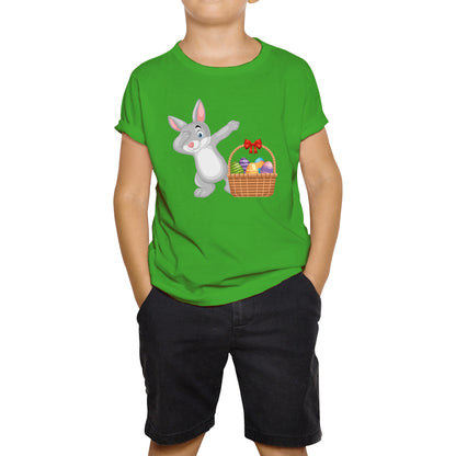Dabbing Bunny With Eggs Basket Happy Easter Day Cute Rabbit Bunny Easter Day Kids Tee