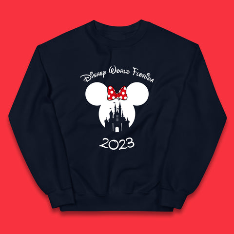 Disney World Florida 2023 Mickey Mouse Minnie Mouse Cartoon Magical Kingdom Disney Castle Disneyland Vacation Trip Kids Jumper