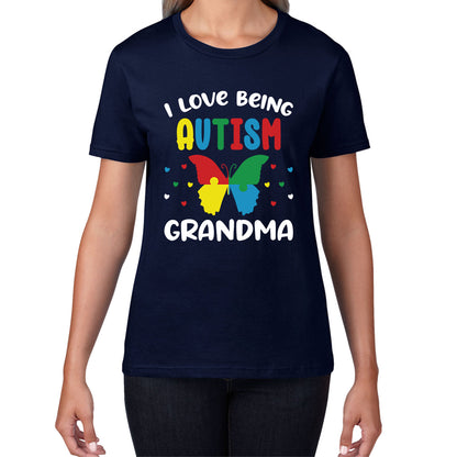 I Love Being Autism Grandma Autism Awareness Month Butterfly Puzzle Piece Autism Grandmother Womens Tee Top