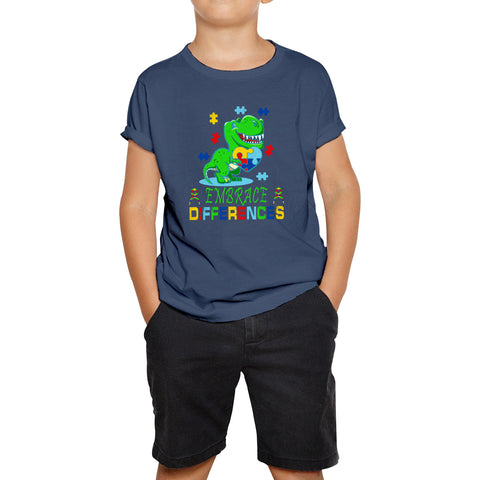 Embrace Differences T-Rex Dinosaur Puzzle Autism Awareness Dino Disability Autism Support Kids T Shirt