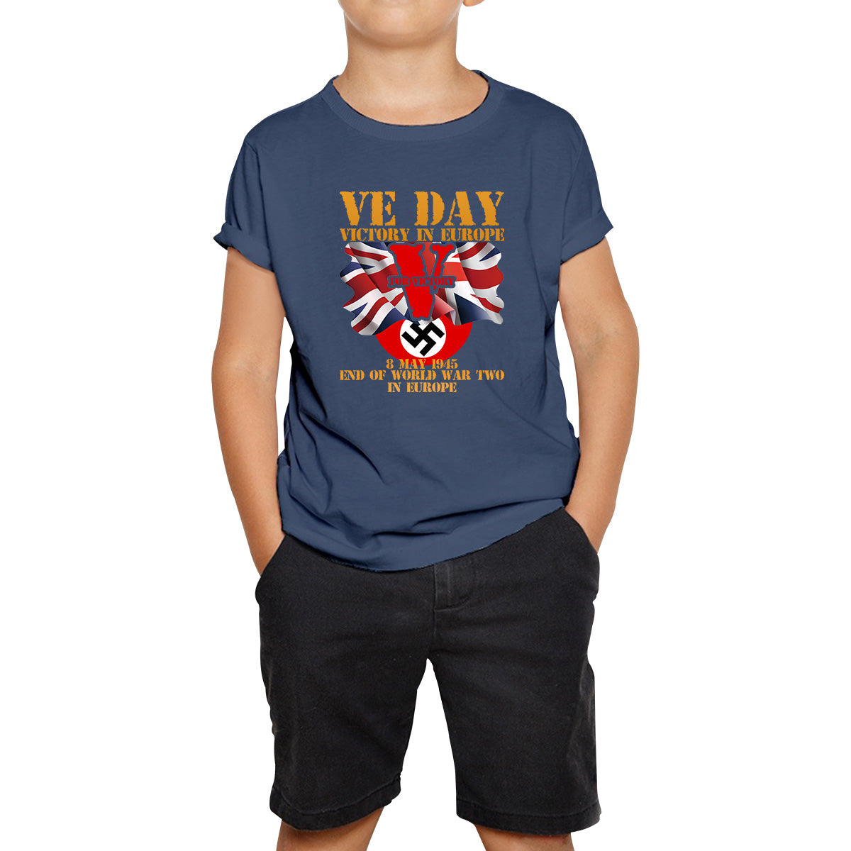 VE Day Victory In Europe End Of World War II Victory Day Armed Forces Veterans 8 May 78th Anniversary Kids T Shirt