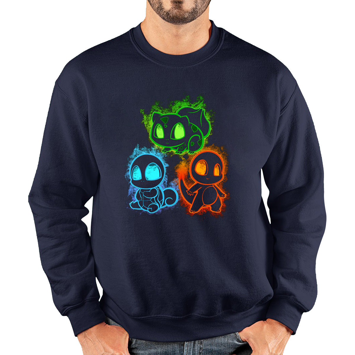 Pokemon Cool Evolutions Minimalistic Pokémon Kanto Starters Bulbasaur, Charmander, Squirtle, Pikachu And Eevee Unisex Sweatshirt