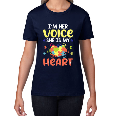 I'm Her Voice She Is My Heart Autism Awareness Month Autism Mama Puzzle Pieces Acceptance Day Womens Tee Top
