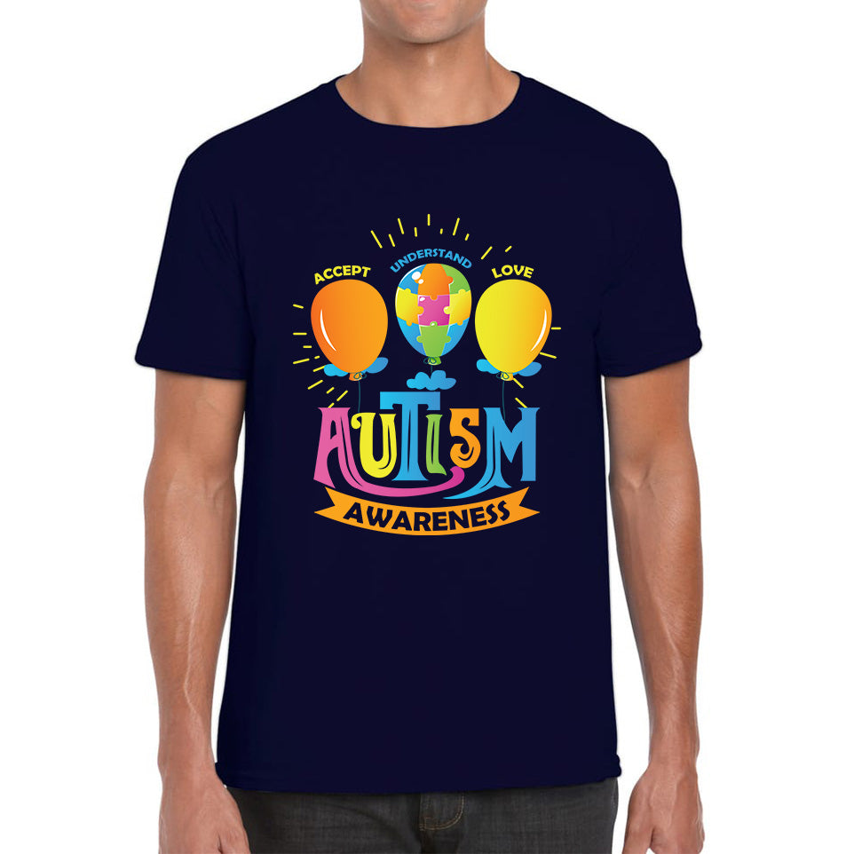 Accept Understand Love Autism Awareness Balloon With Puzzles Jigsaw Autism Support Mens Tee Top