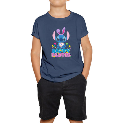 Happy Easter Stitch Bunny Holding Easter Eggs Cute Cartoon Lilo & Stitch Easter Bunny Spoof Egg Hunt Kids T Shirt
