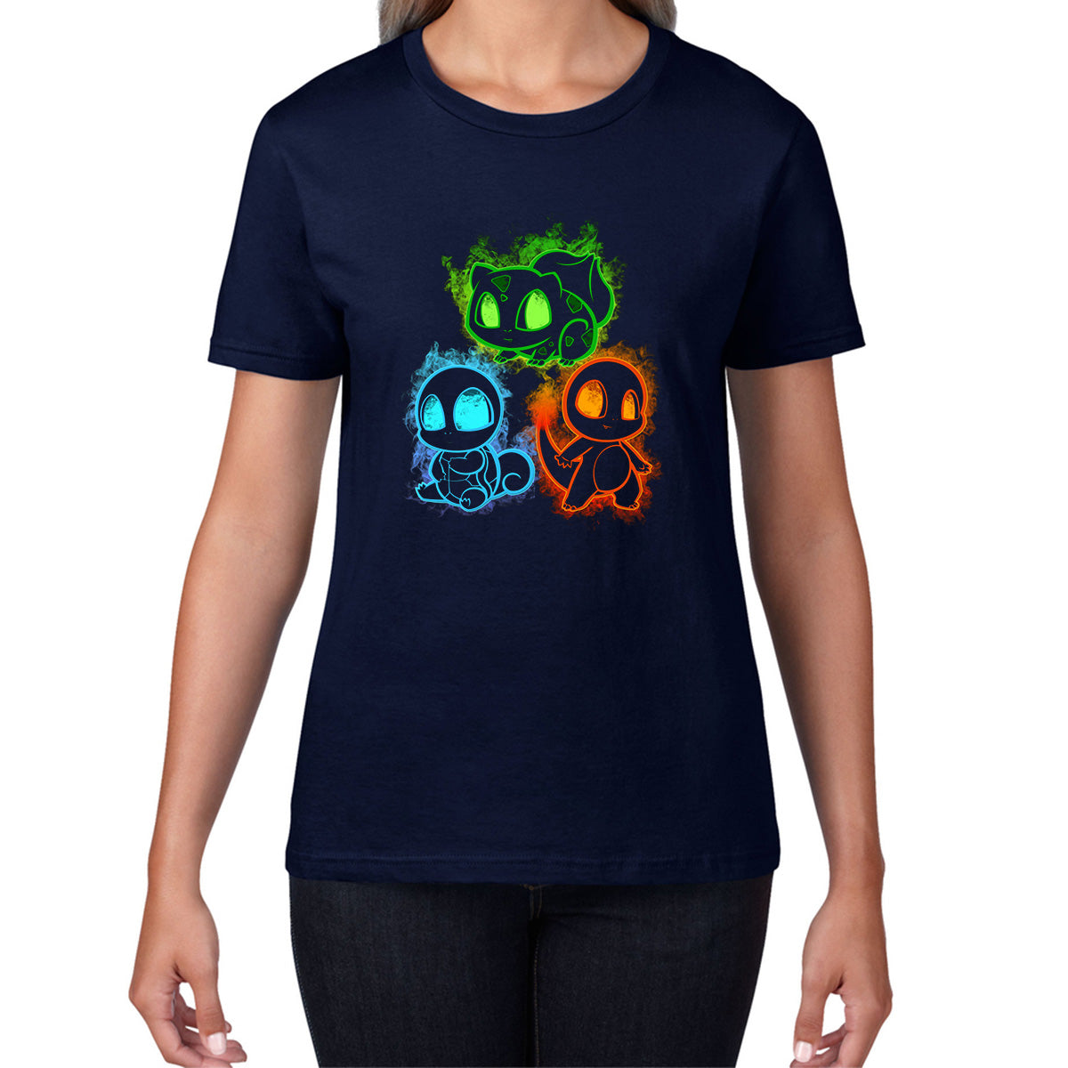 Pokemon Cool Evolutions Minimalistic Pokémon Kanto Starters Bulbasaur, Charmander, Squirtle, Pikachu And Eevee Womens Tee Top