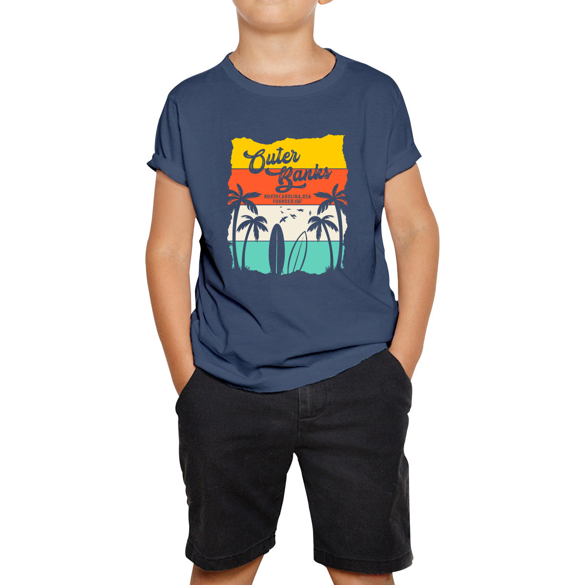 Outer Banks North Carolina NC Vintage Retro Beach Sunset TV Series JJ Maybank Pogue life OBX Fans Kids T Shirt