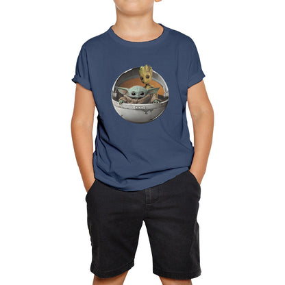 Grogu Baby Yoda And Baby Groot The Mandalorian Disney Star Wars Child In Hover Pod Pram Disney Star Wars Day 46th Anniversary Kids T Shirt