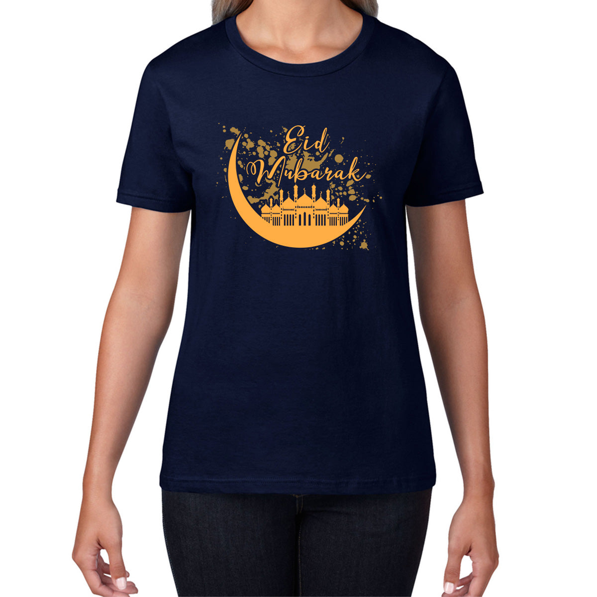 Eid Mubarak Crescent Moon Muslims Religious Islamic Mosque Holy Month Blessed Eid Festival Womens Tee Top
