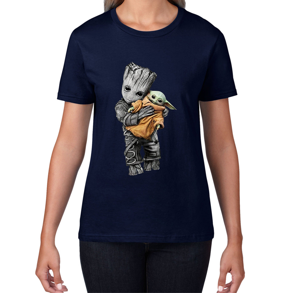 Baby Groot Holding Baby Yoda Avengers Hero Star Avenger Jedi Wars Star Wars Day 46th Anniversary Womens Tee Top