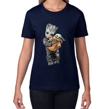 Baby Groot Holding Baby Yoda Avengers Hero Star Avenger Jedi Wars Star Wars Day 46th Anniversary Womens Tee Top