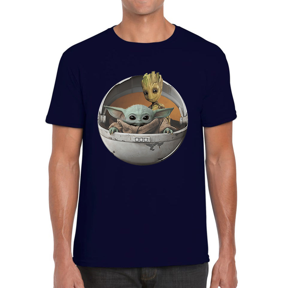Grogu Baby Yoda And Baby Groot The Mandalorian Disney Star Wars Child In Hover Pod Pram Disney Star Wars Day 46th Anniversary Mens Tee Top