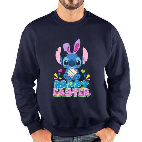 Happy Easter Stitch Bunny Holding Easter Eggs Cute Cartoon Lilo & Stitch Easter Bunny Spoof Egg Hunt Unisex Sweatshirt