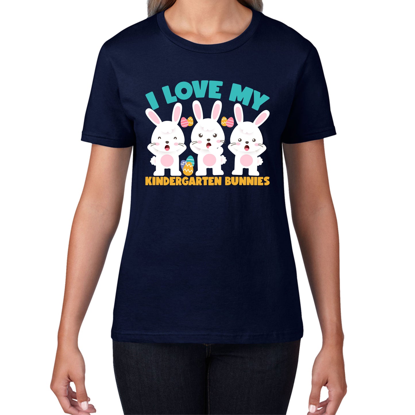 I Love My Kindergarten Bunnies Teacher Easter Bunny Teacher Back To School Womens Tee Top