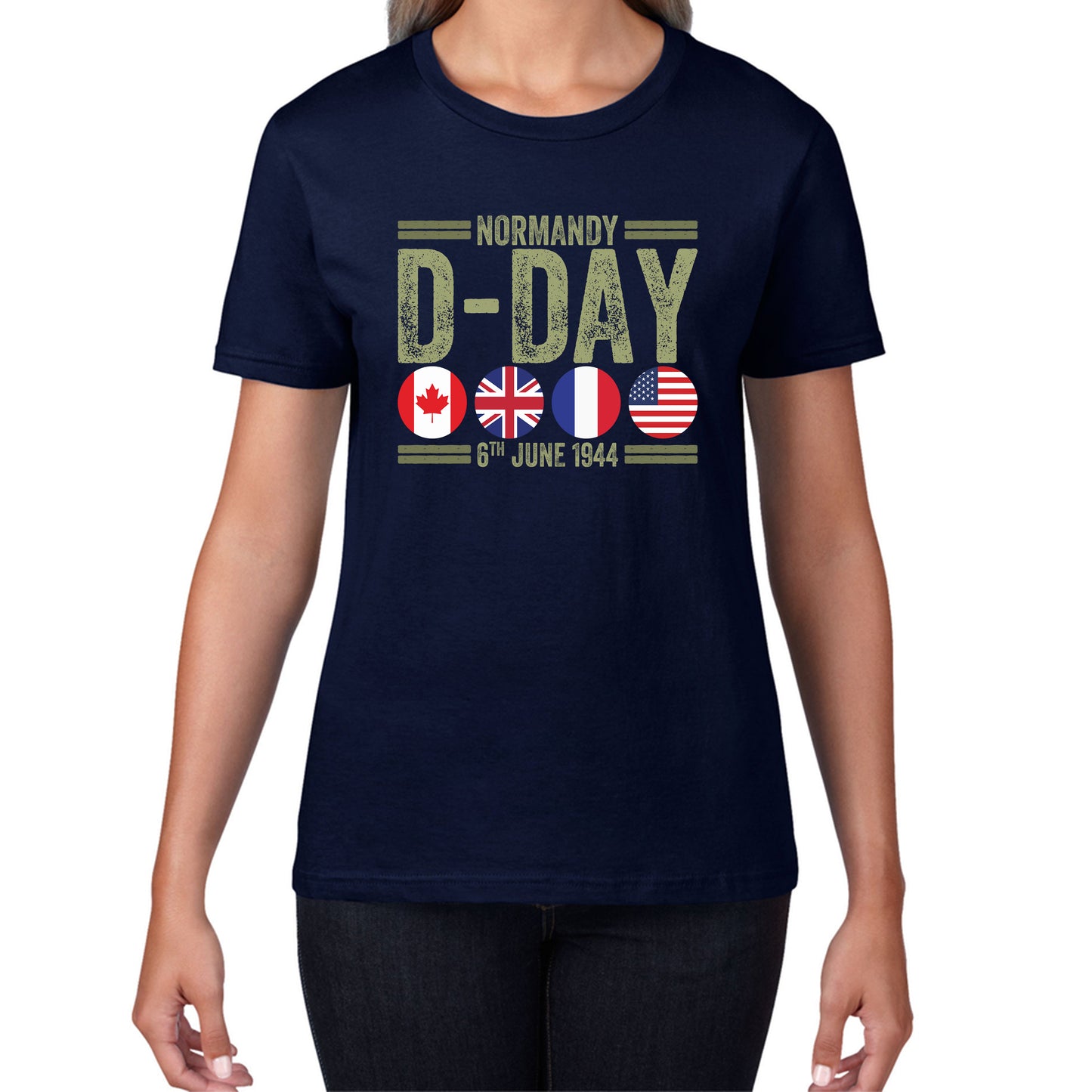 Normandy D-Day 6th June 1944 Normandy Landings World War II British Canadian Airborne Military Seaborne Invasion UK Army Veteran Patriotic Womens Tee Top
