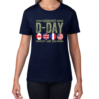Normandy D-Day 6th June 1944 Normandy Landings World War II British Canadian Airborne Military Seaborne Invasion UK Army Veteran Patriotic Womens Tee Top