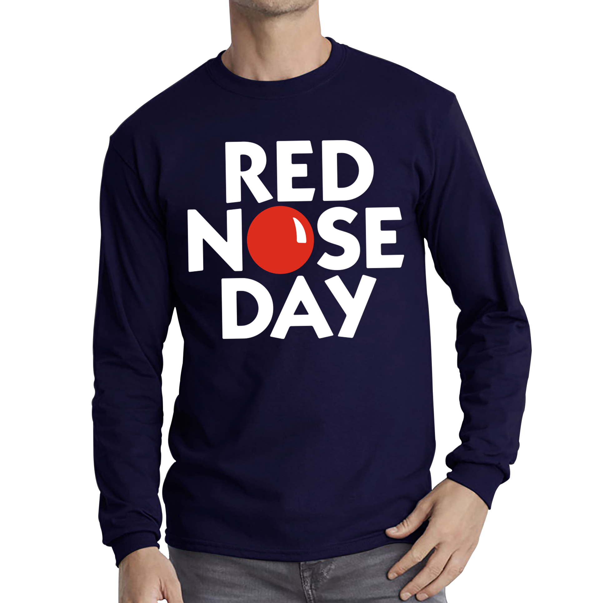 Red Nose Day Adult Long Sleeve T Shirt. 50% Goes To Charity