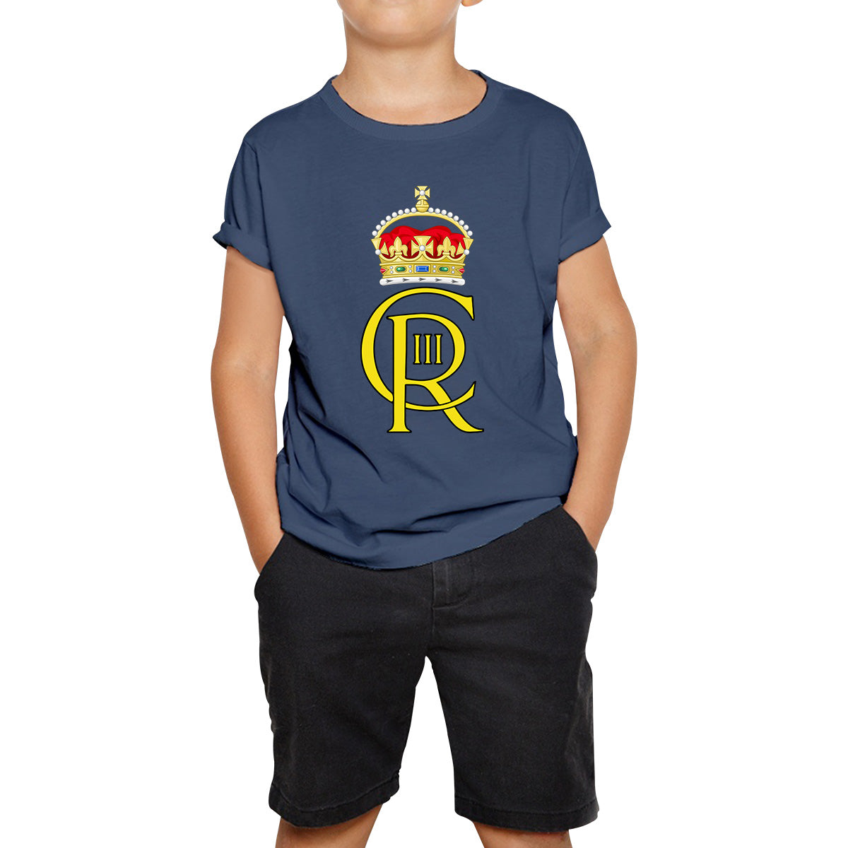 Royal Cypher King Charles III Coronation CR III Ruling Monarch Of Uk Royal Crown Great Britain Kids T Shirt