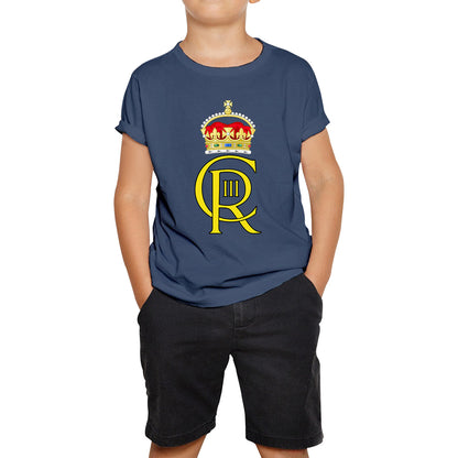Royal Cypher King Charles III Coronation CR III Ruling Monarch Of Uk Royal Crown Great Britain Kids T Shirt