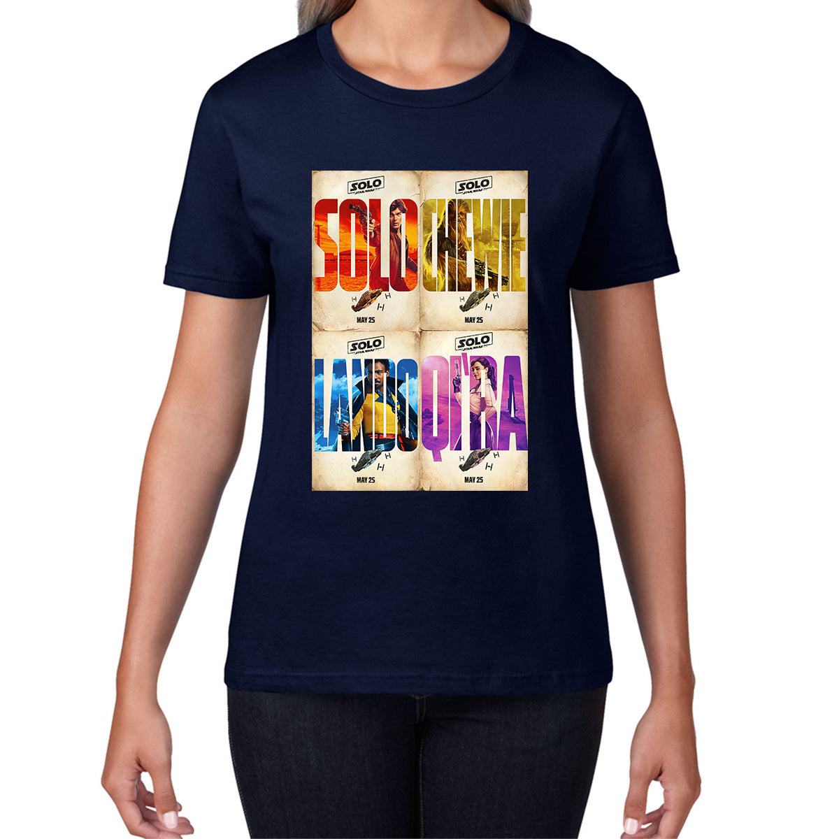 Solo A Star Wars Story Posters Solo Chewie Lando Qira Sci-fi Action Adventure Movie Characters Star Wars Galaxy's Edge Trip Womens Tee Top