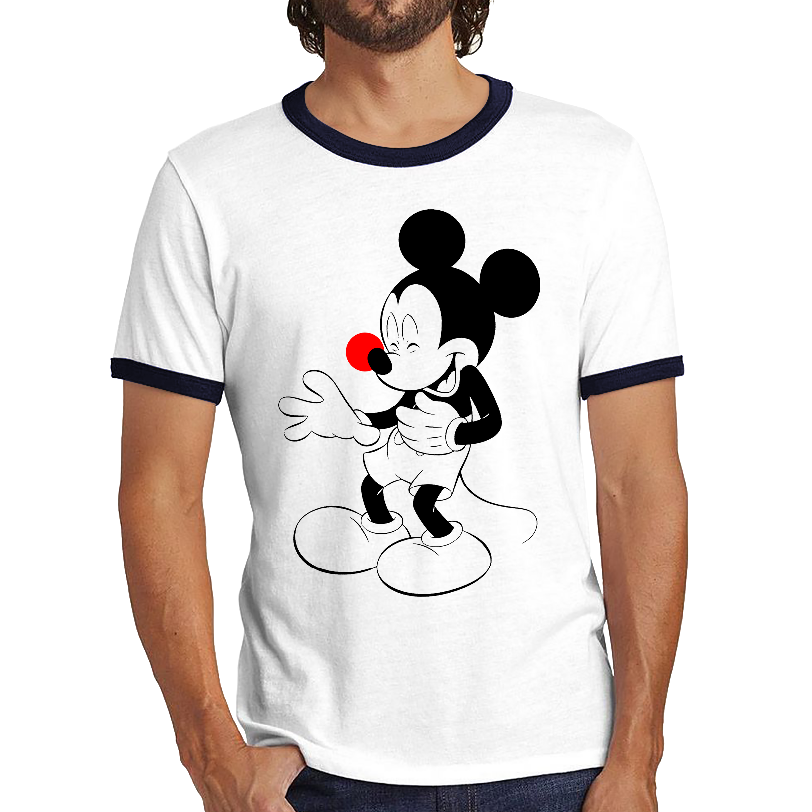 Disney Mickey Mouse Red Nose Day Ringer T Shirt. 50% Goes To Charity