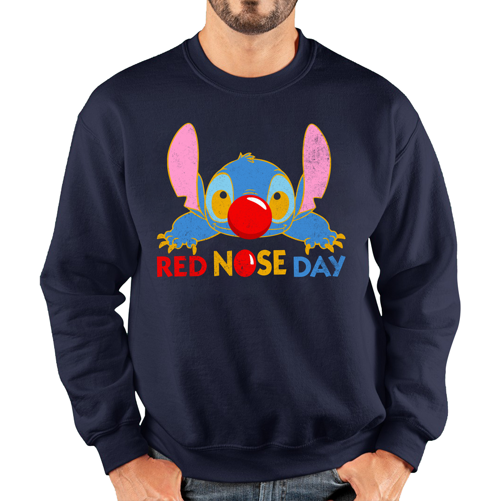 Disney Stitch Red Nose Day Jumper Top Ohana Red Nose Day Funny Adult Sweatshirt. 50% Goes To Charity
