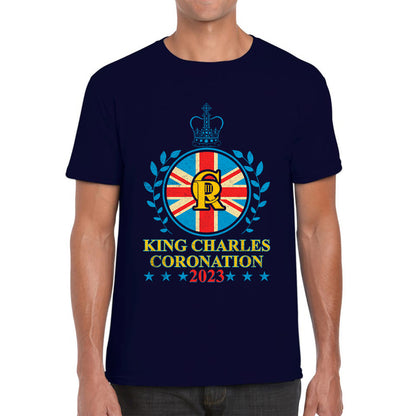 King Charles III Coronation 2023 Union Jack CR III Ruling Monarch Of England Great Britain Mens Tee Top
