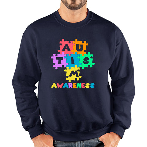 Autism Awareness Jigsaw Puzzle Pieces Autism Support Acceptance Autistic Pride Autism Month Unisex Sweatshirt