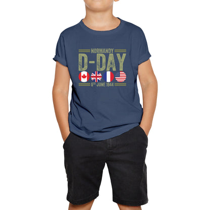 Normandy D-Day 6th June 1944 Normandy Landings World War II British Canadian Airborne Military Seaborne Invasion UK Army Veteran Patriotic Kids T Shirt