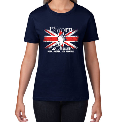The Oxford Commas Push, Proper and Punktual Funny Grammar UK Flag Womens Tee Top
