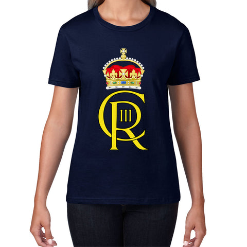 Royal Cypher King Charles III Coronation CR III Ruling Monarch Of Uk Royal Crown Great Britain Womens Tee Top